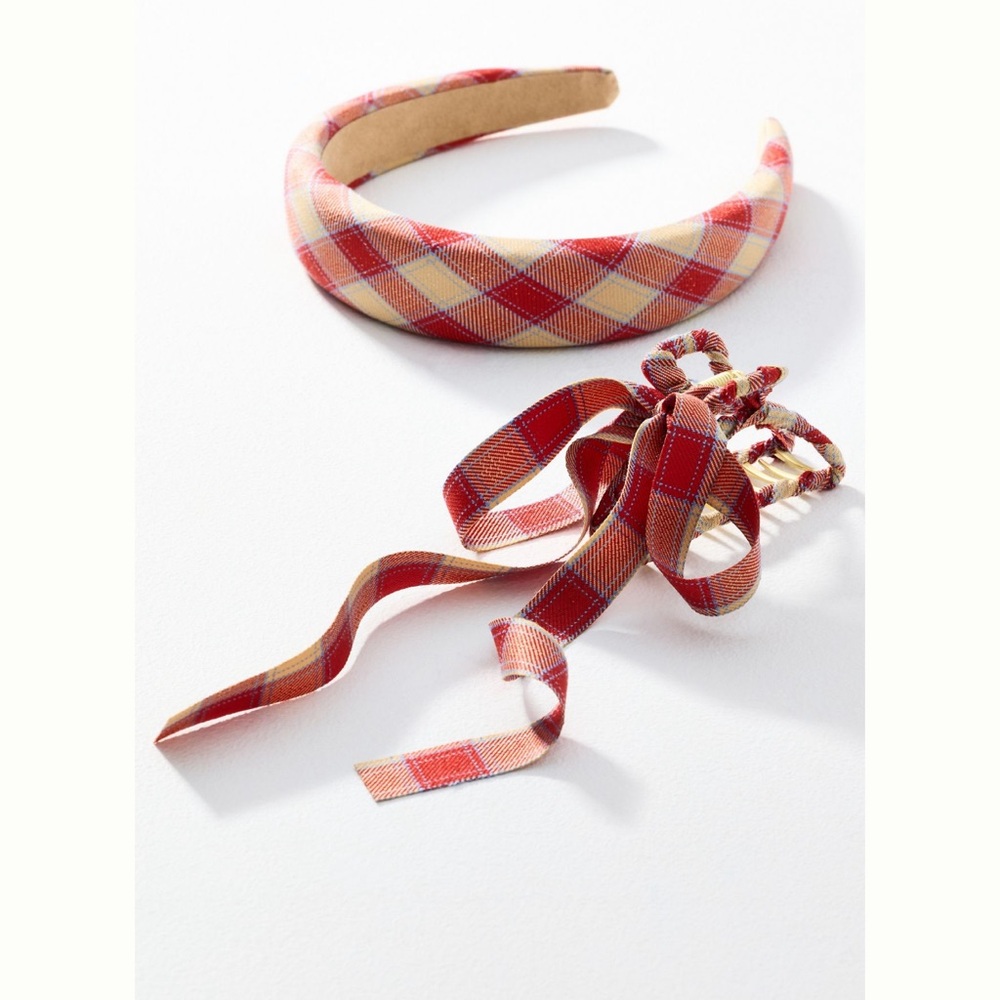 Anthropologie Plaid Red Headband set